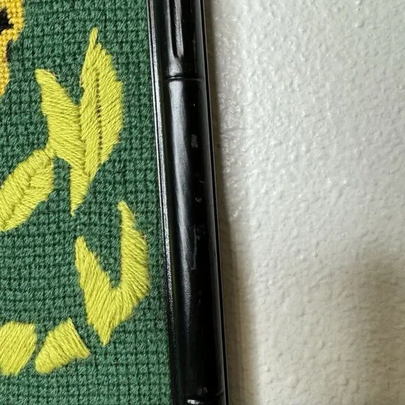 Vintage Leopard Needlepoint Black Bamboo Type Frame Green Hollywood Regency Art - Picture 5 of 16